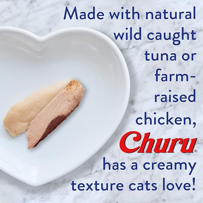 INABA Churu Lickable Purée Natural Cat Treats - Tuna with Scallop Recipe (4 Servings per Package, 8 Packages) (32 Tubes)