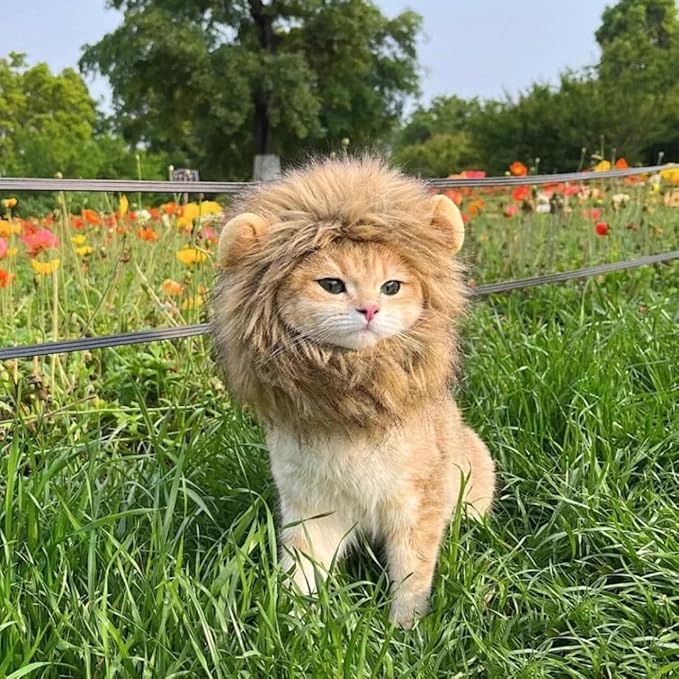Mane Wig for Cat Costume Pet Adjustable Washable Comfortable Fancy Lion Hair Cats Clothes Dress for Christmas Easter Festival Party Activity
