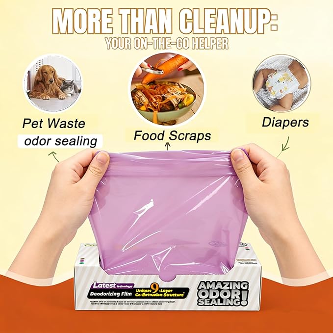 Odor-Sealing Cat Litter Bags - 220 Count Unscented Cat Poop Bags with Strong Odor Control, Leakproof & Durable Pet Waste Bags (Size:XS, Color: Purple)