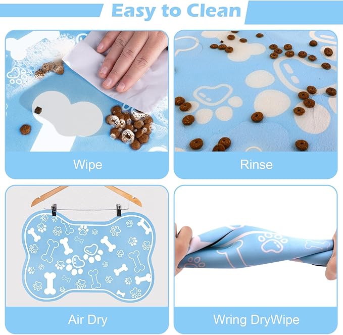 Dog Cat Mat for Food and Water,Rapid Absorbent Pet Feeding Mat, Bone Shaped Dog Placemat Bowl Mat with Rubber Backing,No Stains Pet Food Mats Indoor, Pet Accessories Supplies,Blue 12"×18"