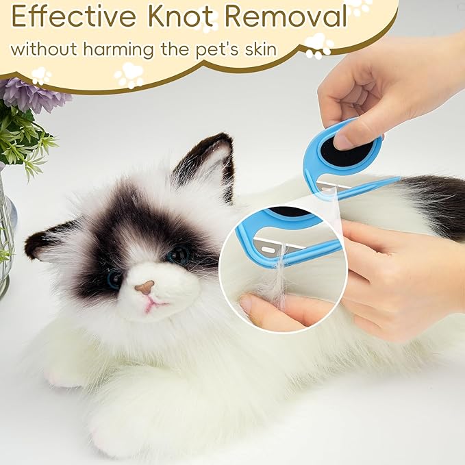 Cat & Dog Grooming Kit - Matted Fur Remover for Cats, Includes 4 Knotting Combs & 1 Pet Grooming Brush, Safe Cat Grooming Comb Set for Detangling