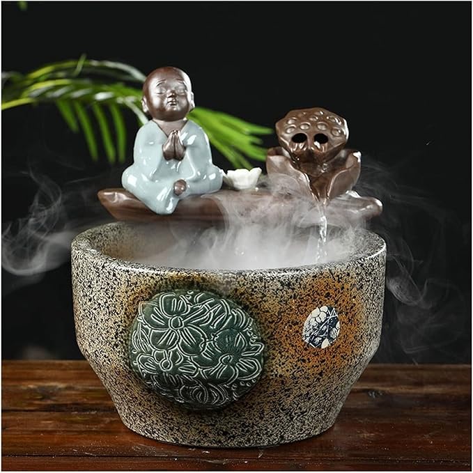 Fish Tank Aquarium Ceramic Fish Tank Home Living Room Circulation Flow Water Fish Tank Feng Shui Lucky Ornament Balcony Goldfish Bowl Fish Tank Glass Fish Tank(A)