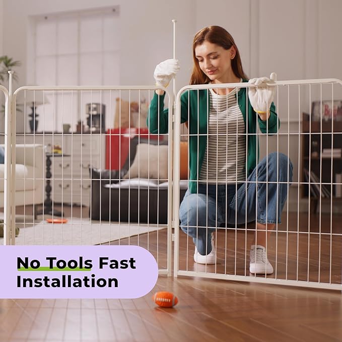 SunsGrove Indoor Dog Playpen with Wider Door, 50 inch 4 Panels Non Slip Dog Pen Indoor, Anti Rust Dog Fence, Free and Safe Play, White