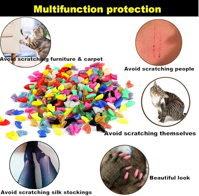 VICTHY 140pcs (14 Colors) Cat Nail Caps, Cat Claw Covers Cat Nail Covers with Adhesives and Applicators (Extra Small)