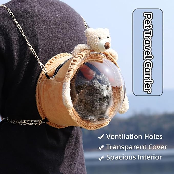 MANON ROSA Bird Carrier Backpack – Breathable Travel Bag with Clear Dome, Cute Cozy and Lightweight for Small Parrots Parakeet Lovebirds Budgie Cockatiel Sugar Gliders Hamsters Rabbits (Bear,Small)