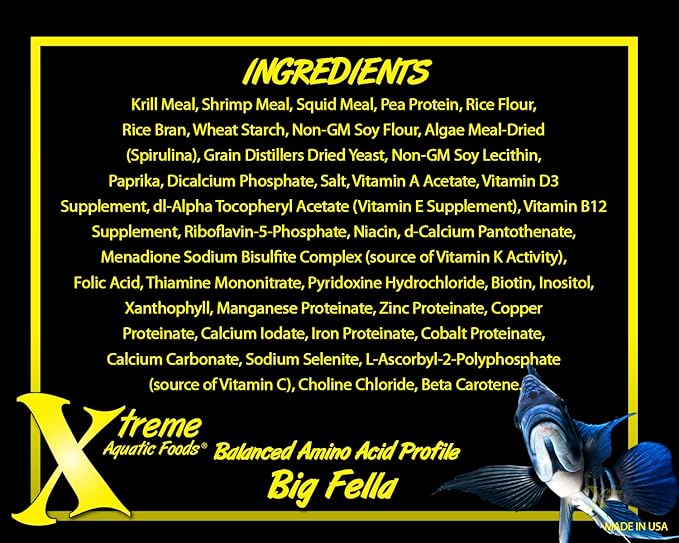 Xtreme Big Fella 3.0mm Pellets: Professional Nutrition for Medium to Large Cichlid/Community Fish - Boost Immune & Digestive Health, Color & Energy, Max Protein Fish Food – USA Farm Grown (64oz)