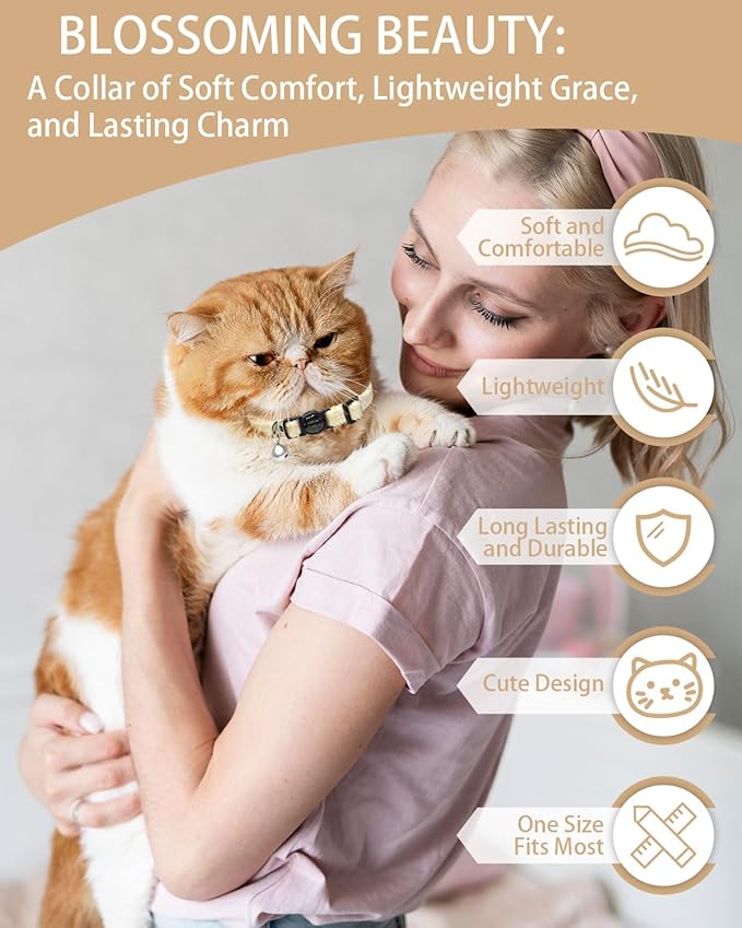 Furry Breakaway Cat Collar with Bell, Adjustable 7.87"-11.78" Kitten Collar, Suitable for All Types of Cats and Small Dogs (M, White)
