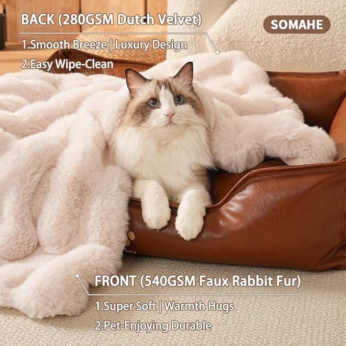 Self-Warming Cat Blanket, Dual-Side Plush Sherpa Throw with Anti-Static, Snuggle Mat for Kittens & Cats, Cozy Bed Topper for Windowsills & Couches, Machine Washable & Dryable, 21x18 Inch White
