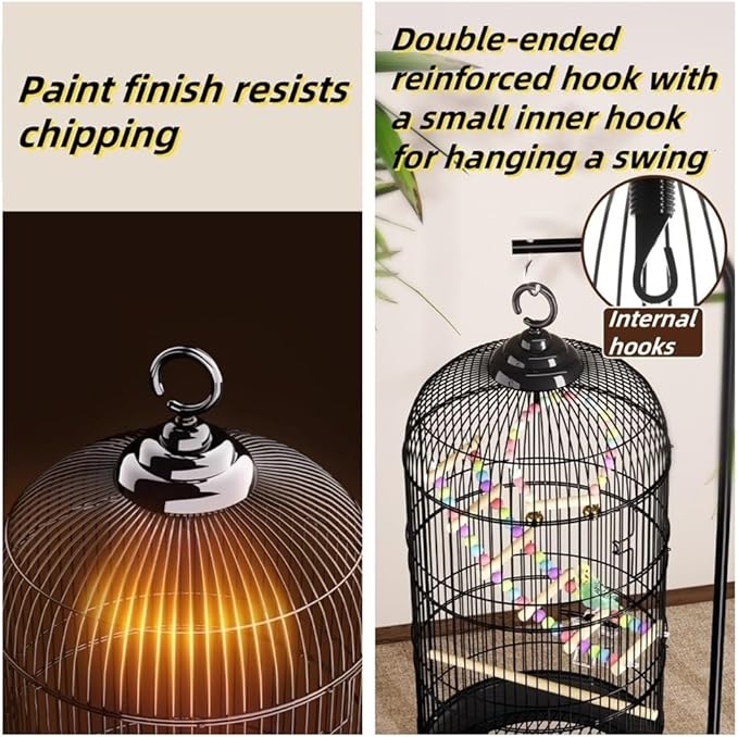 Bird Cage with Wire Mesh, Round Iron Bird Cage, Indoor Parrot Cage, for Small Parrots Parakeets Cockatiels(White)