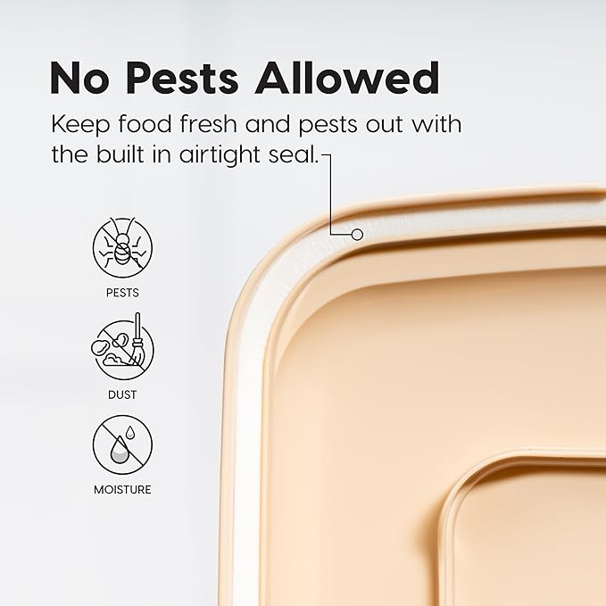 IRIS USA Dog Food Storage Container 58 lbs, Attachable Wheels, for Dog Cat Birds and other Pets, Food Storage Bin, Keep Fresh, Easy Mobility, BPA Free - Made in the USA, Almond/Clear