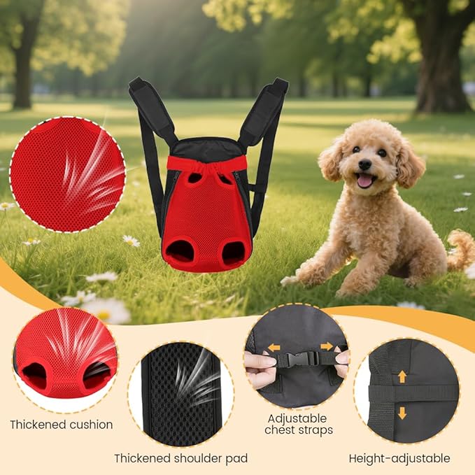 Inspack Dog Backpack Carrier/Cat Carrier, Adjustable Pet Front Carriers Travel Bag for Puppy Medium Dogs, Legs Out, Soft Ventilated Doggie Chest Carry Backpacks for Hiking/Camping, 7-11 lbs, Red
