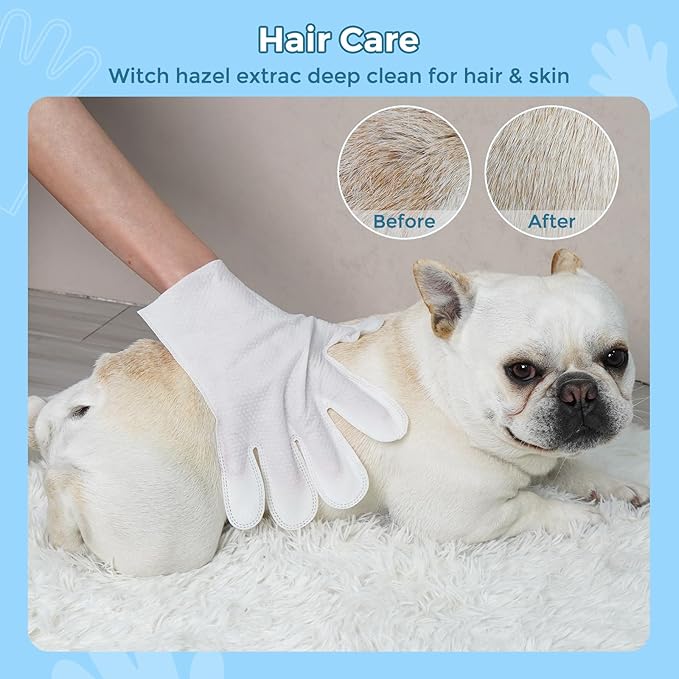 Vannon Extra Thick Pet Bathing Wipes for Dogs & Cats, Cleaning & Odor-Controlling Grooming Gloves, Nourish Fur Glove Wipes for Daily Care and Traveling, Rinse Free, Unscented, 3 Pack, 18 PCS