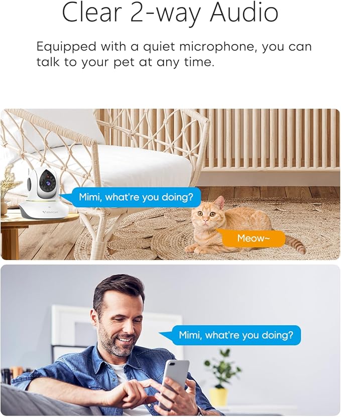 VSTARCAM 3MP Pet Cameras, Security Camera Indoor, Interactive Cat/Pet Camera with Phone App, 2.4GHz with IR Night Vision, AI Motion Tracking, 2-Way Audio, 24/7 Cloud & SD Card Storage