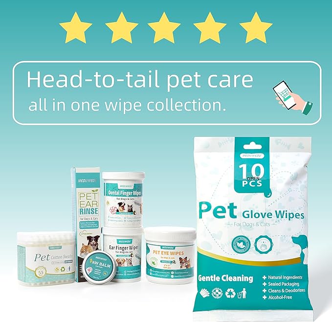 Dental Care Finger Wipes 120 Counts,Teeth Cleaning Finger Wipes for Dogs & Cats,Reduces Plaque & Supports Oral Freshness, Coconut Scent