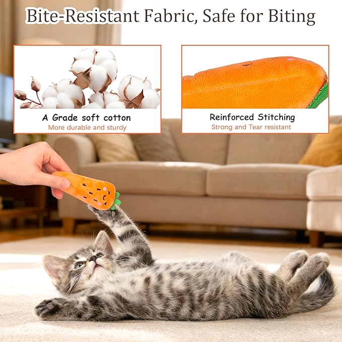 Catnip Cat Toys, 5 Pack, Plush Cat Nip Toys for Indoor Kitten Kitty, Interactive Cat Kicker Chew Safe Teeth Cleaning Toys, Fun Vegetable Shape