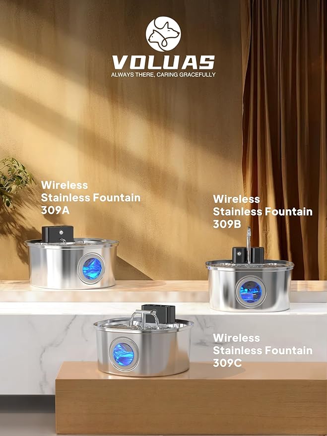 Voluas Replacement Cat Water Fountain Filters, 6 Filters and 6 Pre-Filter Sponges for 108oz/3.2L Stainless Steel Pet Water Fountain 309A/309B/309C