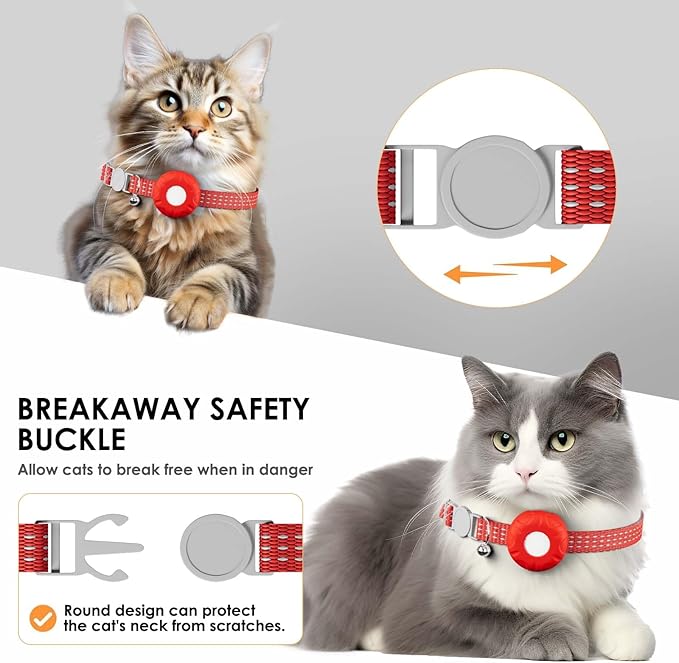 GPS Tracker for Cats, Cat GPS Tracker Compatible with Apple Find My App (Only iOS), No Monthly Fee Cat Tracker, Waterproof (White Tracker, Red Cat Collar)
