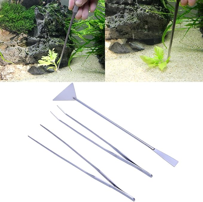 3 Pack Aquarium Tweezers Spatula Tool 3 In 1 Stainless Steel Aquatic Aquascaping Tools Set Starter Kits