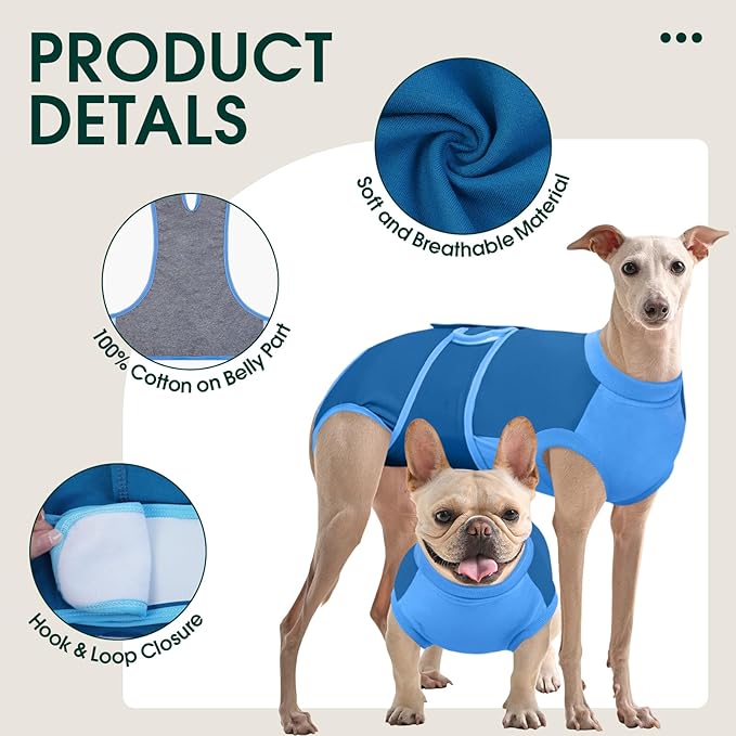Kuoser Dog Recovery Suit, Female/Male Spay/Neuter Surgery Suit, Anti-Licking Pet Onesie, Blue, Small (7-15LB)