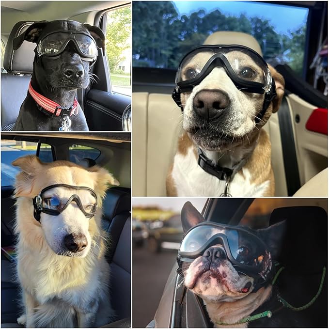 Enjoying Clear Dog Goggles for Medium to Large Dogs, Dog Sunglasses UV Protection, Large Dogs Driving Eye Protection, Windproof Dustproof Anti-Fog, Breathable, Adjustable Straps, Clear