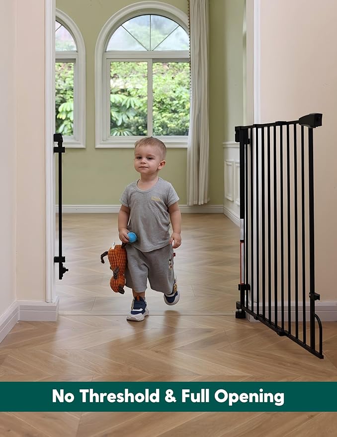 Babelio Removable & No Bottom Bar Baby Gate, 29-43", 36" H Extra Tall Hardware Mounted (Drill Needed)| Wide Walk-Thru| Auto-Close Safety Dog/Pet Gate for Stairs & Doorways (Black)