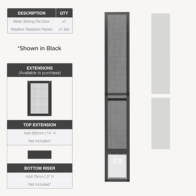 Hakuna Pets V2 Patio Pet Door Screen Insert Panel for Sliding Doors, Fits Door Track Min Ht 59.05" to Max Ht 84.25",UV Resistant Mesh, Locking Magnetic Dog Door, Easy Install and Removal,Medium,White