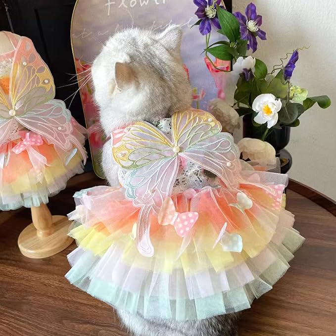 Cat/Small Dog Pretty Fairy Costume Clothing - Cute Dress Outfit for Spring Halloween Christmas Girl Party (XS)