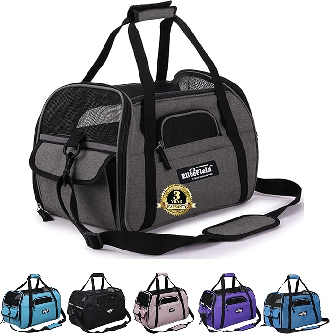 EliteField Soft Sided Pet Carrier (3 Year Warranty, Airline Approved), Multiple Sizes and Colors Available (17" L x 9" W x 12" H, Charcoal Gray)