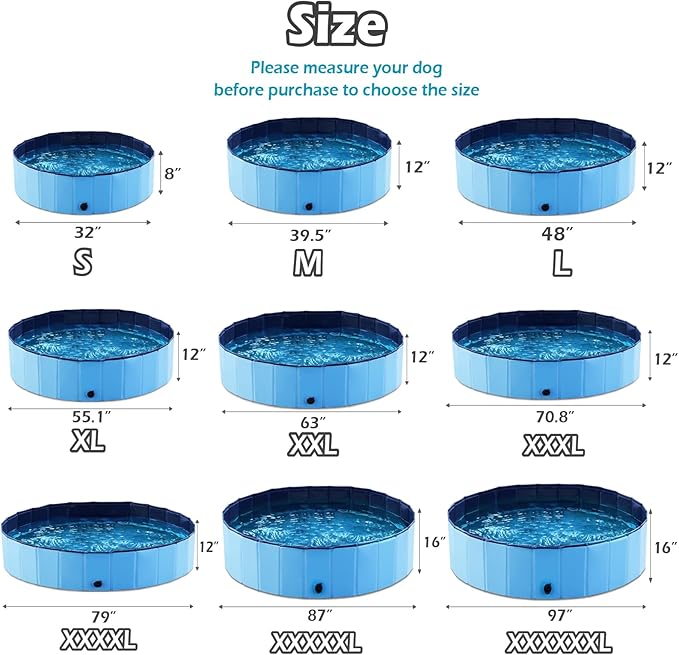 Jasonwell Foldable Dog Pool Collapsible Hard Plastic Dog Swimming Pool Portable Kiddie Pool Pet Pool Doggie Wading Pool Bath Tub for Puppy Small Medium Large Dogs Cats and Kids 87"
