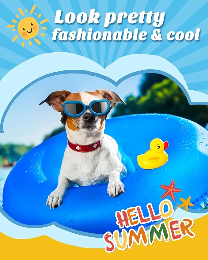 Lewondr Dog Sunglasses Small Breed, Dogs Goggles UV Protection Doggles for Small Dogs Doggie Eye Protection with Adjustable Strap Windproof Anti-Fog Sunglasses for Small Doggy