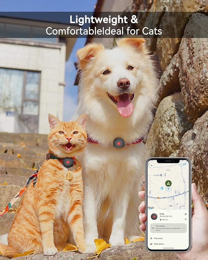 Bluetooth Dog Tracker Tag, Pet Tracker for Dogs with Silicone Collar Holder, Works with Apple Find My & Android Find Hub, IP65 Waterproof Anti-Lost Locator, White 2 Pack