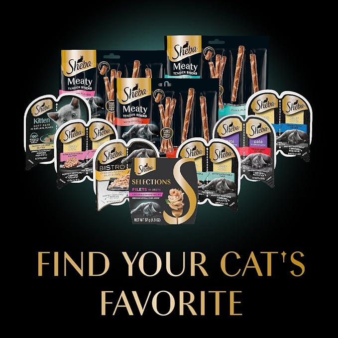 Sheba Selections Filets in Broth, Adult Cat Food Wet Recipe, Meal Complement, Wet Cat Food Variety Pack, Chicken & Shrimp Recipe, 1.3 oz. Cups, 12 Count
