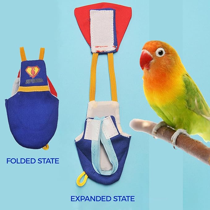 Bird Diaper Cockatiel Clothes Flight Suite, Reusable Parrot Nappy with Waterproof Inner Layer (Blue-S)