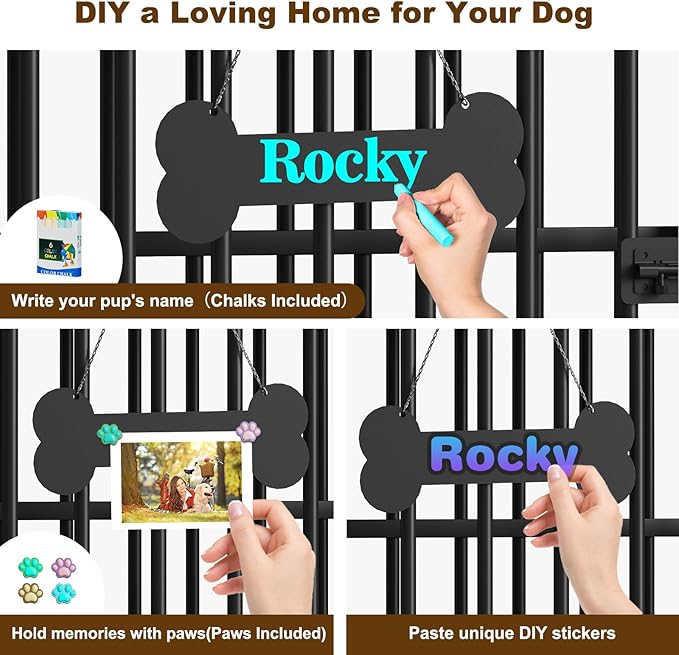 Easycom 31" Dog Crate Furniture Foldable, No Assembly Decorative Dog Kennel Indoor, Dog Crates for Medium Dogs(20-35 lb), Wooden Dog Cage with Adjustable Bowls and Name Tag, End Table, Rustic Brown