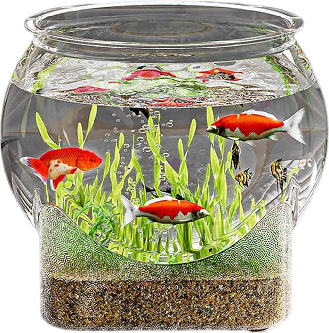 Fish Bowl P-lastic, Clear Round Shatterproof Desktop Aquarium Betta Fish Bowl for Centerpiece Home Decor