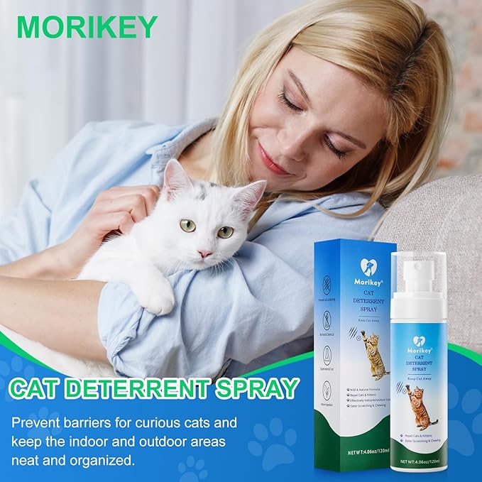Cat Deterrent Spray, Natural Cat Repellent Spray for Indoor & Outdoor, Anti-Scratch Deterrent for Furniture, Sofas, Rugs, Curtains, Plants, Alcohol-Free, for Kittens and Cats 4.06 Oz