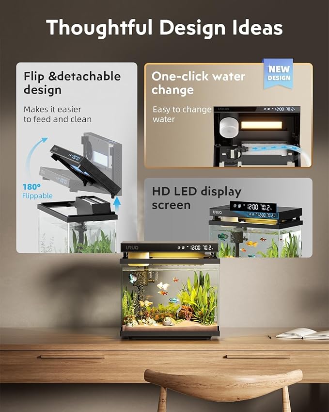 2 Gal Fish Tank Betta Aquarium Kit Aroma Black & 50W Aquarium Heater