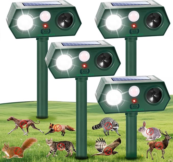 2026 Solar Sonic Racoon Fortress Pro Outdoor Cat Repellent, Ultrasonic Animal Repeller Deer Repellent Devices Squirrel Rabbit Deterrent with Motion Sensor&Light to Scare Dog Out of Garden Yard Farm(4)