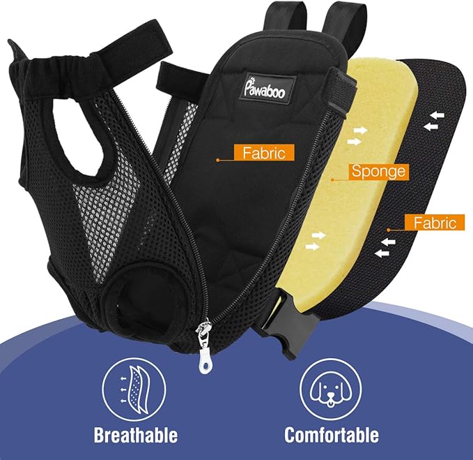 Pawaboo Pet Carrier Backpack, Adjustable Pet Front Cat Dog Carrier Backpack Travel Bag, Legs Out, Easy-Fit for Traveling Hiking Camping for Small Medium Dogs Cats Puppies, Large, Black