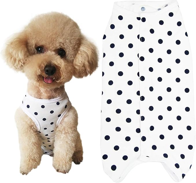 Dog’s Recovery Suit Post Surgery Shirt for Puppy, Wound Protective Clothes for Little Animals(White spot-XL)