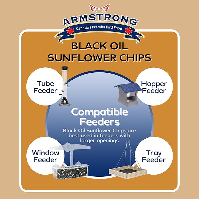Armstrong Wild Bird Food Black Oil Sunflower Chips, 20 Pounds - for Northern Cardinals, American Goldfinches and Black-Capped Chickadees - Ideal for Outside Feeders