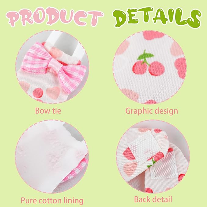 Bird Diaper Flight Suit, 3-Packs Lightweight Reusable Washable Elastic-Straps Parrot Clothes for Peony/Monk Parakeet, Prevents Poop Leaks & Feather Pecking (Bow+Lemon+Cherry, L)