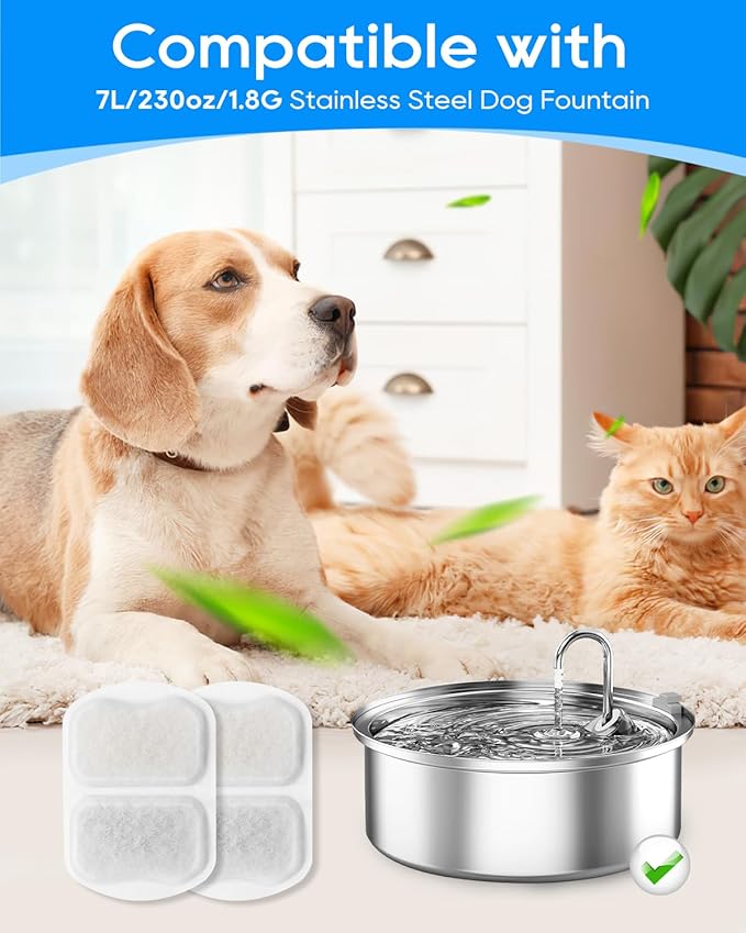 4 Set Pet Water Fountain Filter Kit Fit for oneisall 7L/230oz/1.8G Pet Water Fountains for Dogs, Replacement Carbon Filters Compatible with oneisall Dogs Fountain, Keeping Pet Water Clean