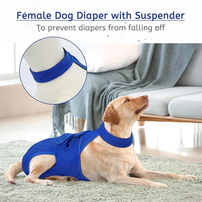 Dog Diapers Female Reusable Washable Period Diaper with Suspender,Adjustable Dog Panties Anti-Harassment, Doggie Diapers for Incontinence, Heat Cycles, or Senior Dogs（XS-XL
