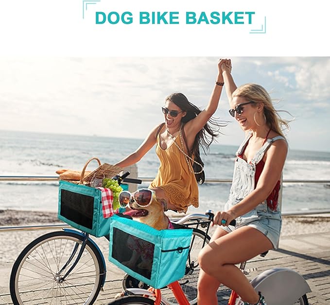 Bicycle Front Basket, Dog Car Seat with Safety Rope, Folding Detachable Quick Release Easy Install, for Pet, Shopping, Commuter, Camping and Outdoor(Color:Blue)