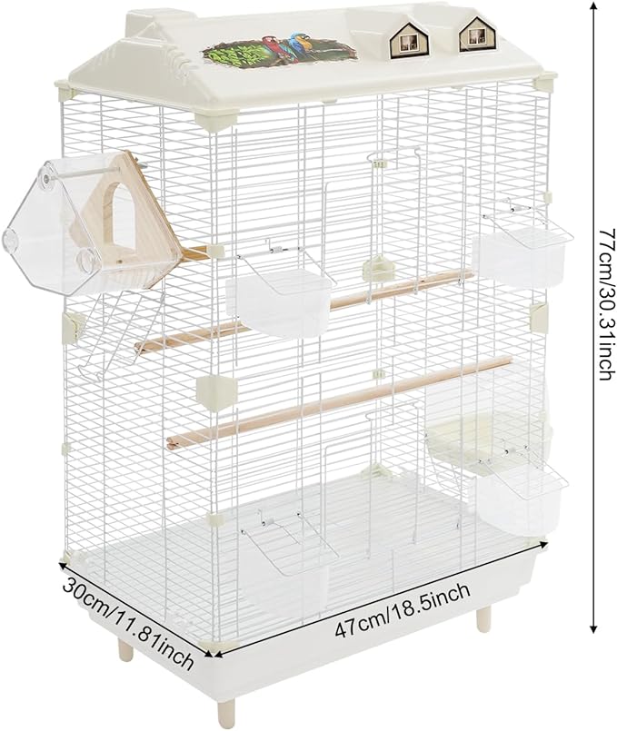 2-Door Wrought Iron Bird Cage Parakeet Cage with Roof, 30" H Parrot Cage Pet Birds Flight Cage, Interactive Birdcages Bird House Travel Cages for 4-6 Small Birds (Iron Mesh)