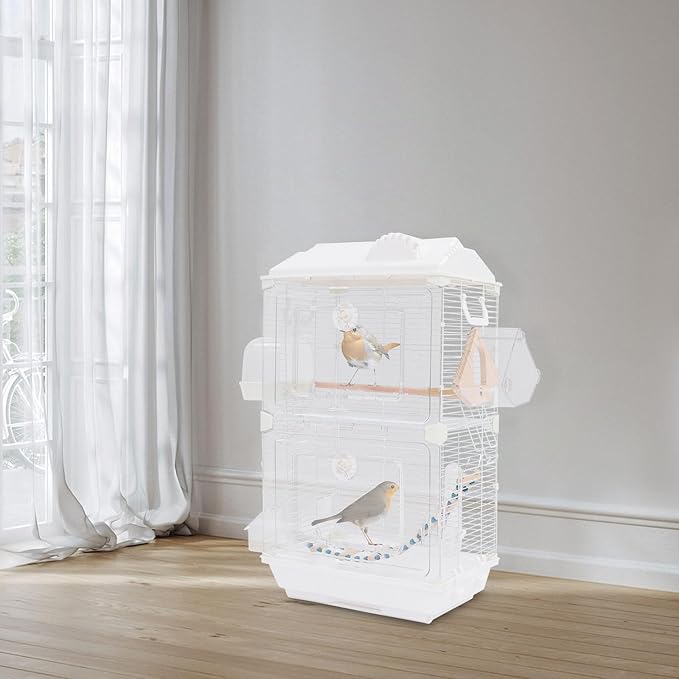 Two-Tier Bird Cage with Double-Door Design, 27.95in Roof Top Bird Cage, Parakeets Flight Parrot Cage, Medium Small Bird Cages for Their Beloved Birds, 15.74 * 11.02 * 27.95in