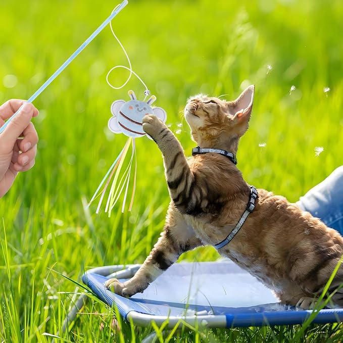 NOWFRESH Cat Wand Toy Set, 2 PCS Interactive Cat Teaser Wands with Cute Paper Balls & Paper Circles Designs, Equipped with Bells and Streamers to Captivate Your Cat’s Attention