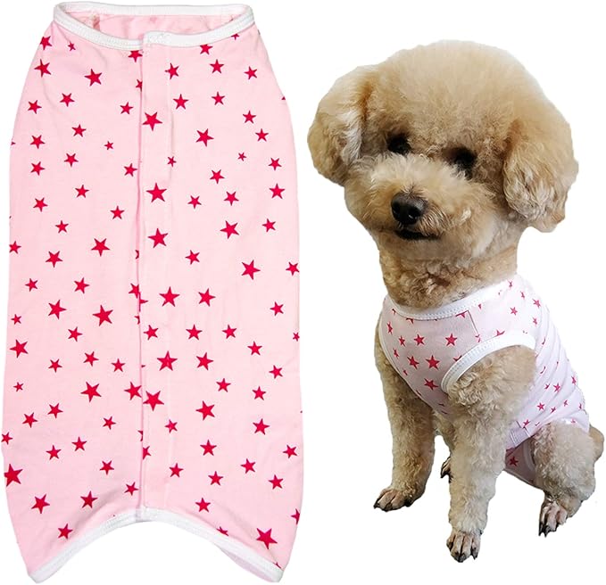 Dog’s Recovery Suit Post Surgery Shirt for Puppy, Wound Protective Clothes for Little Animals(Pink Stars-XXS)