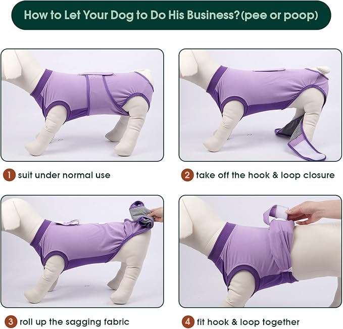 Kuoser Recovery Suit for Dogs After Surgery, Soft Dog Surgery Suit Female Male, Breathable Pet Surgical Recovery Shirt, Anti Licking Dog Onesie for Abdominal Wounds Cone Alternatives, Purple S